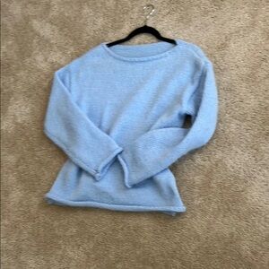 Soft Blue fuzzy Crew Neck Sweater with Relaxed Fit